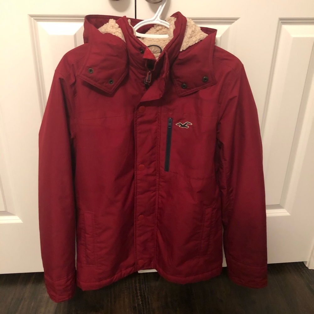 Hollister Red Fuzzy Coat